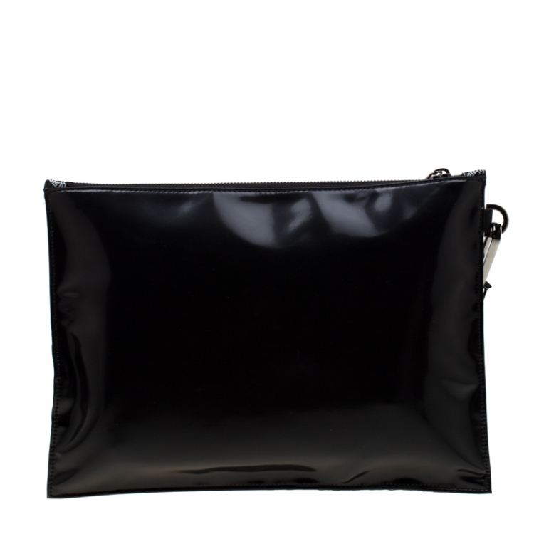 Pre Owned Versace Black Signature Patent Leather Pouch 