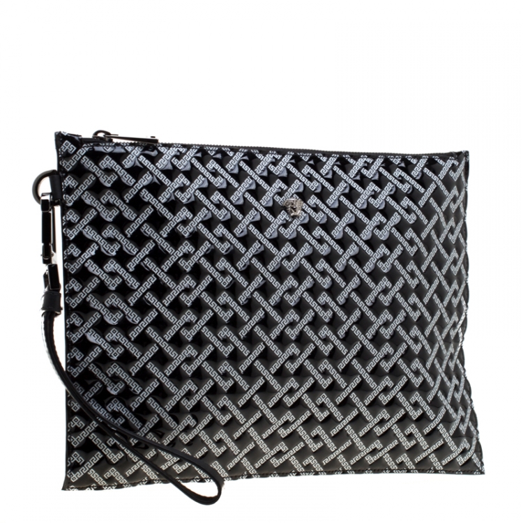 Pre Owned Versace Black Signature Patent Leather Pouch 