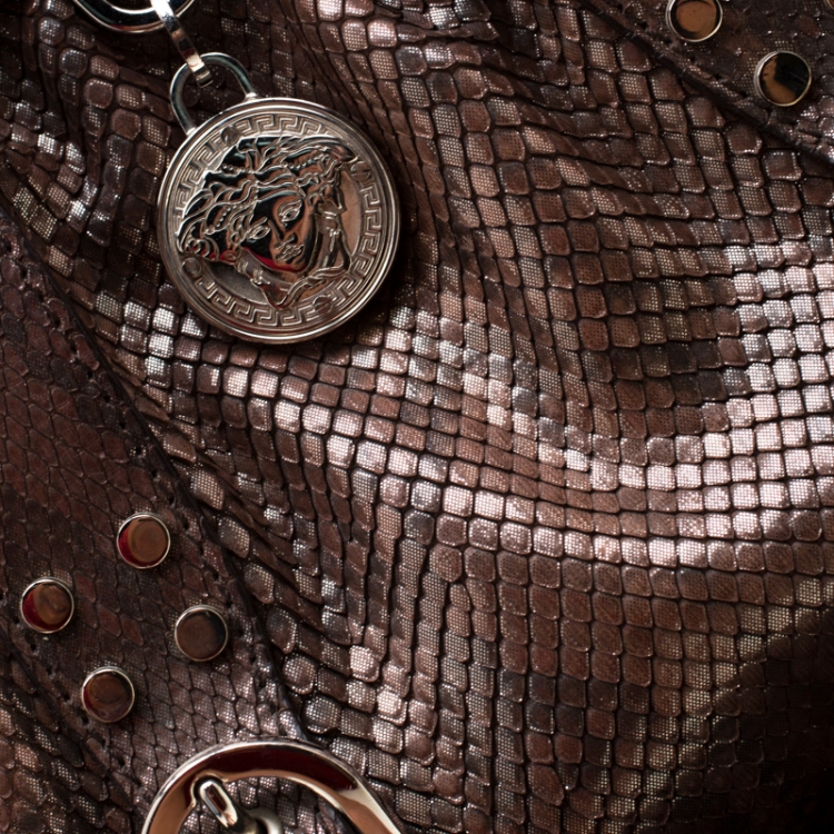 Pre Owned Versace Brown Snake Embossed Leather Madonna Boston Bag
