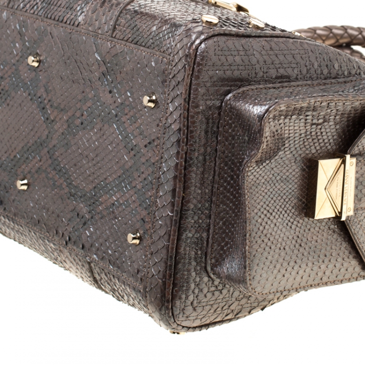 Pre Owned Versace Grey Quilted Python Snap Out Of It Satchel