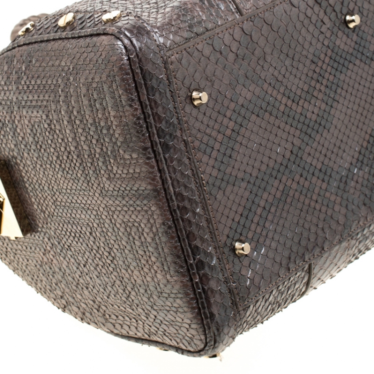 Pre Owned Versace Grey Quilted Python Snap Out Of It Satchel