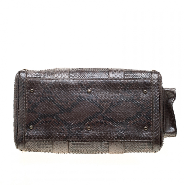 Pre Owned Versace Grey Quilted Python Snap Out Of It Satchel