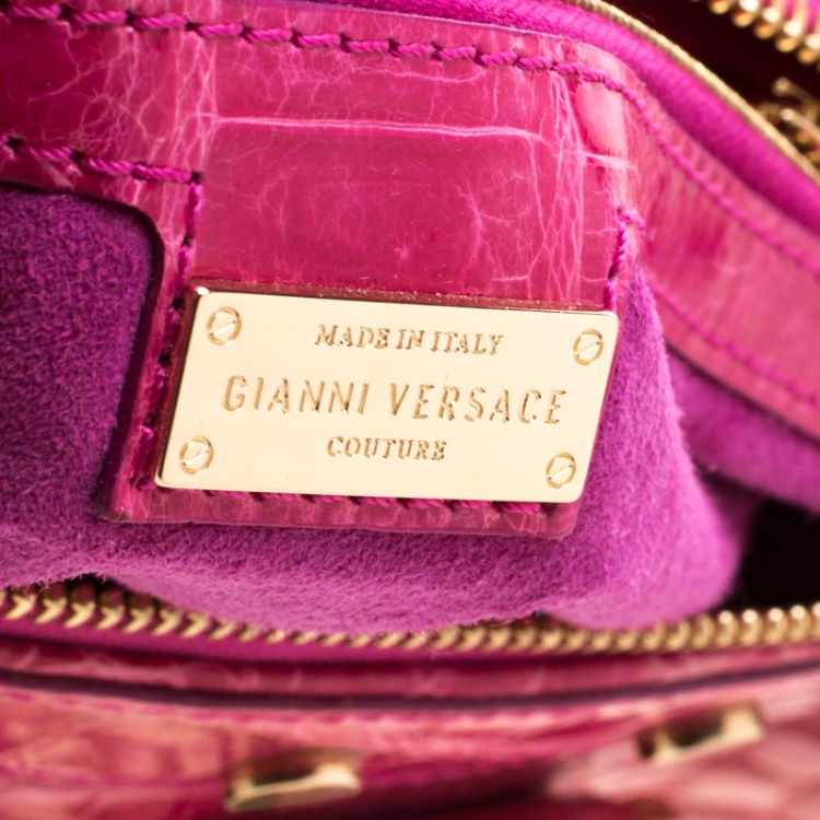 Pre Owned Versace Pink Crocodile Snap Out Of It Satchel