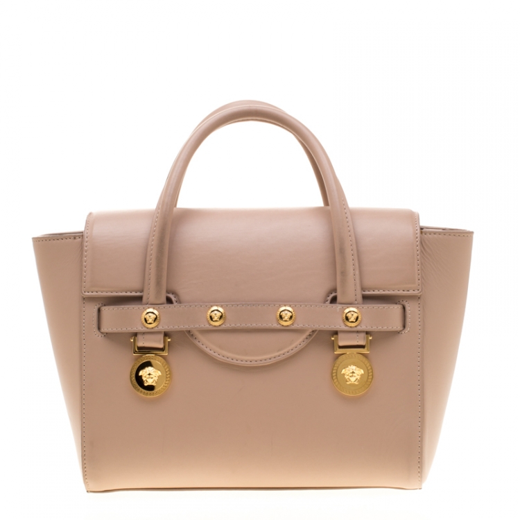 Pre Owned Versace Nude Leather Medusa Medallion Tote