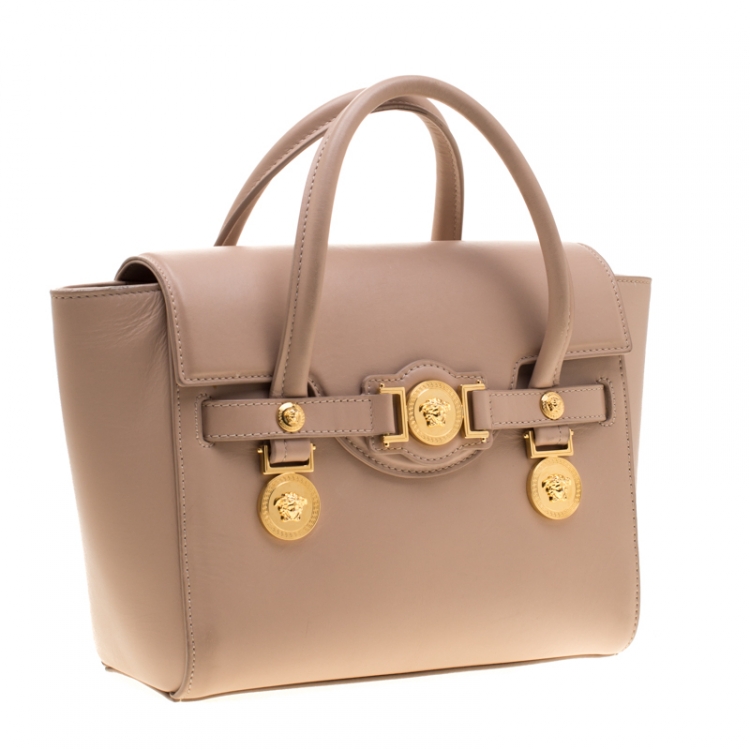 Pre Owned Versace Nude Leather Medusa Medallion Tote