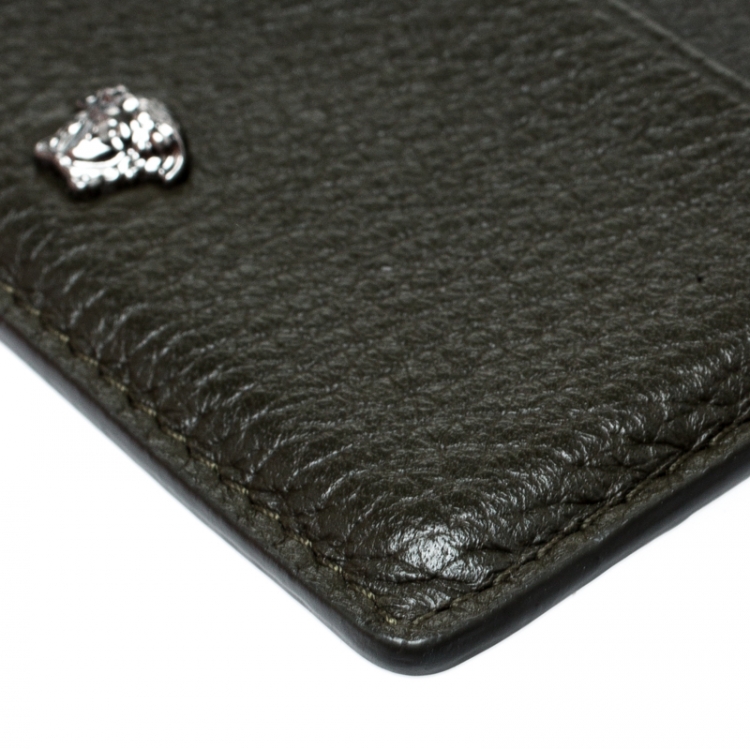 Pre Owned Versace Mossy Green Leather Card Case
