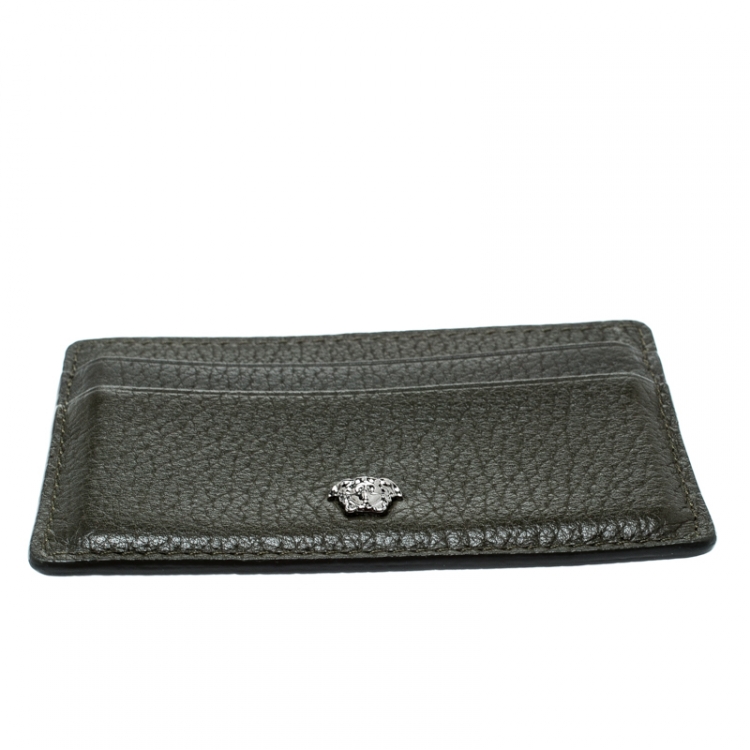 Pre Owned Versace Mossy Green Leather Card Case