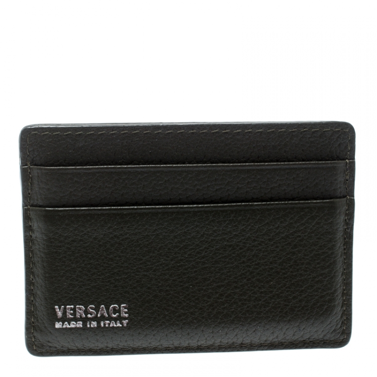 Pre Owned Versace Mossy Green Leather Card Case
