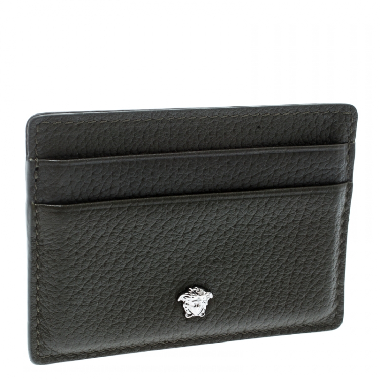 Pre Owned Versace Mossy Green Leather Card Case