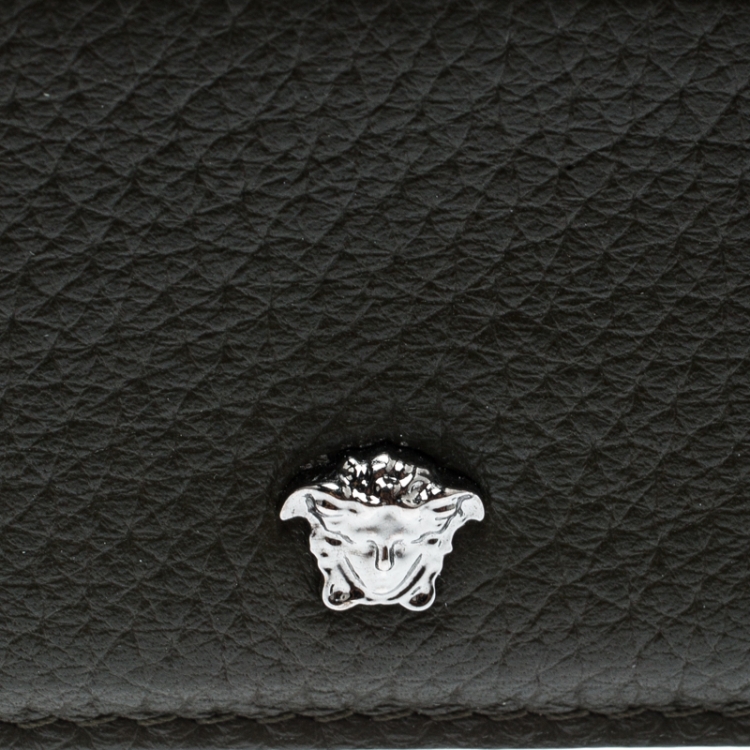 Pre Owned Versace Mossy Green Leather Card Case