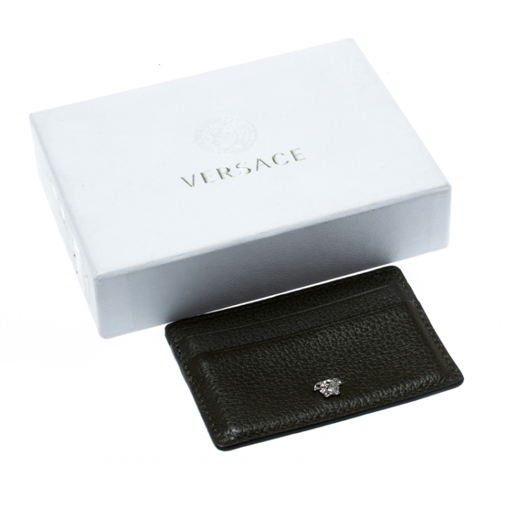 Pre Owned Versace Mossy Green Leather Card Case