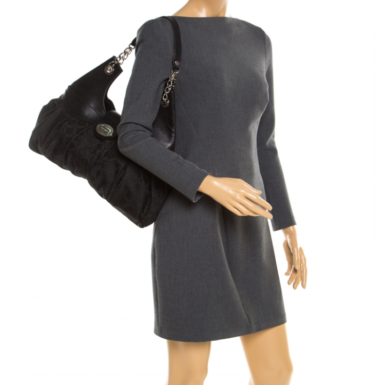 Pre Owned Versace Black Canvas and Leather Shoulder Bag