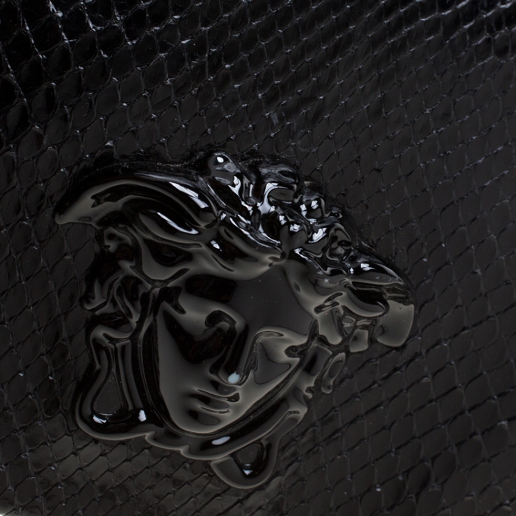 Pre Owned Versace Black Python Palazzo Chain Clutch Bag
