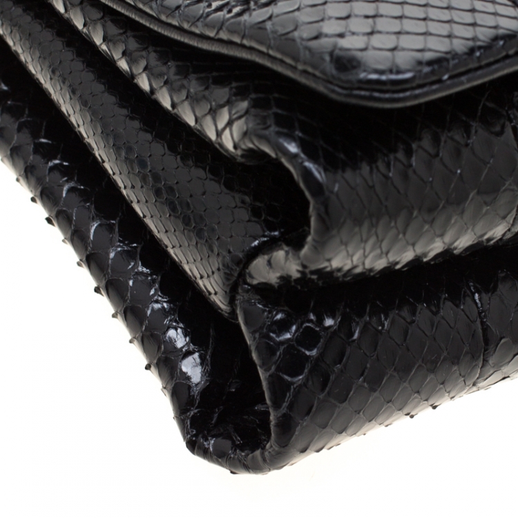 Pre Owned Versace Black Python Palazzo Chain Clutch Bag