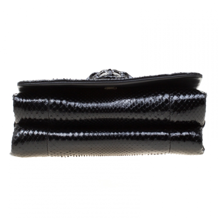 Pre Owned Versace Black Python Palazzo Chain Clutch Bag