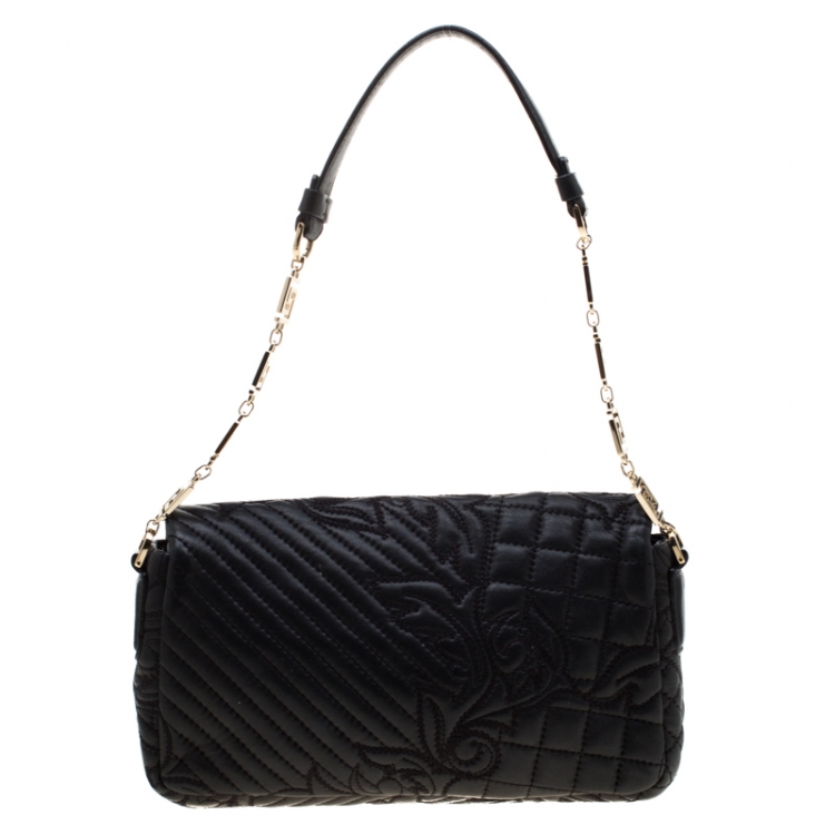Pre Owned Versace Black Quilted Leather Calliope Vanitas Shoulder Bag