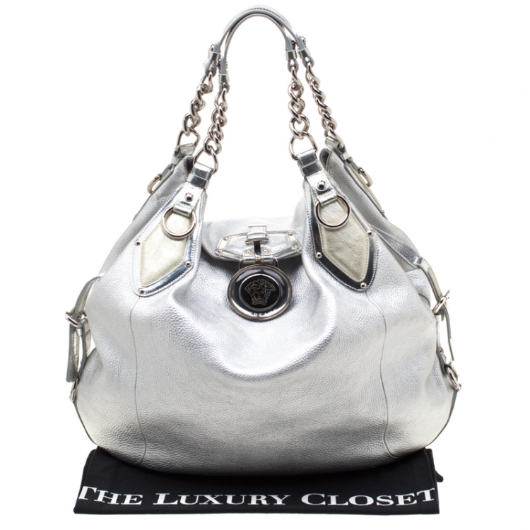 Pre Owned Versace Silver Leather Hobo