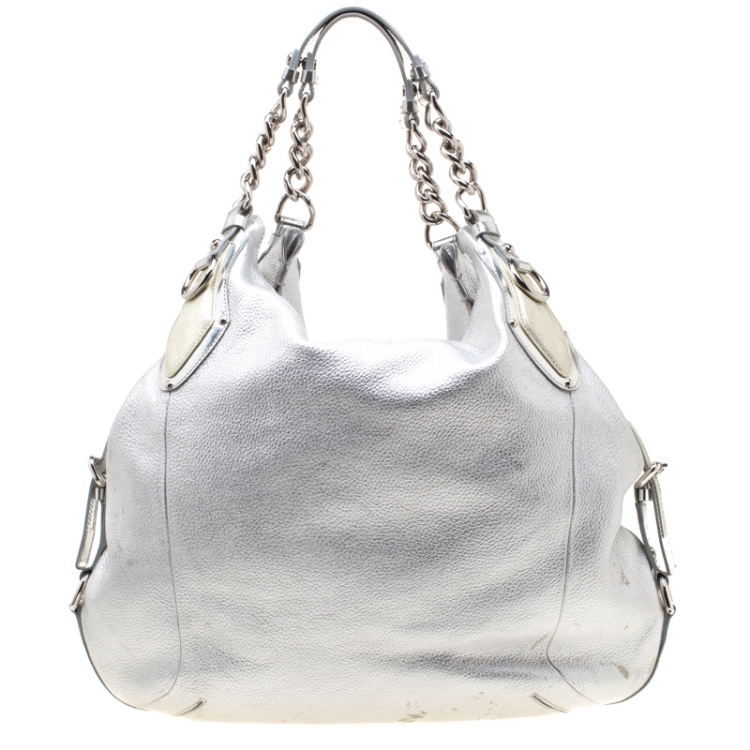 Pre Owned Versace Silver Leather Hobo