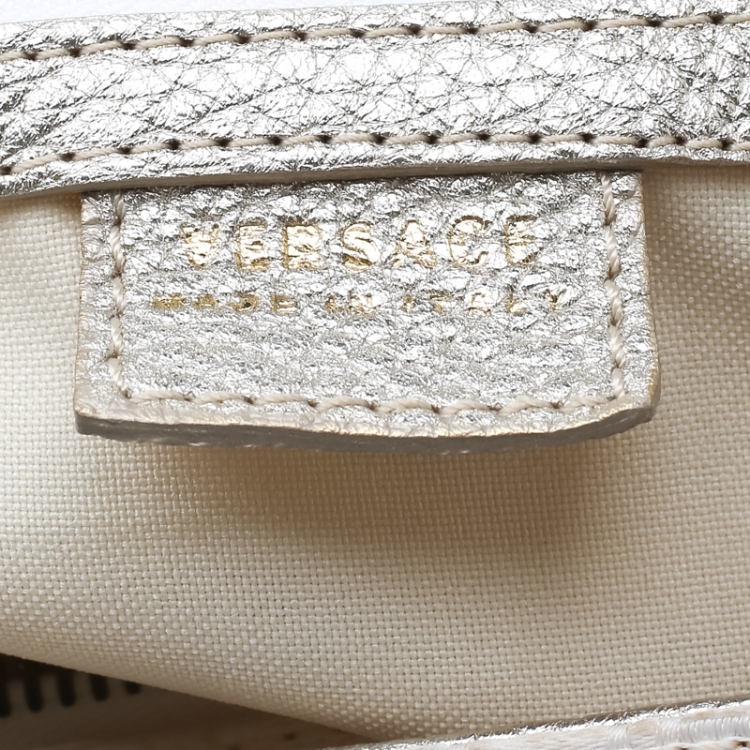 Pre Owned Versace White/Light Gold Canvas and Leather Satchel 
