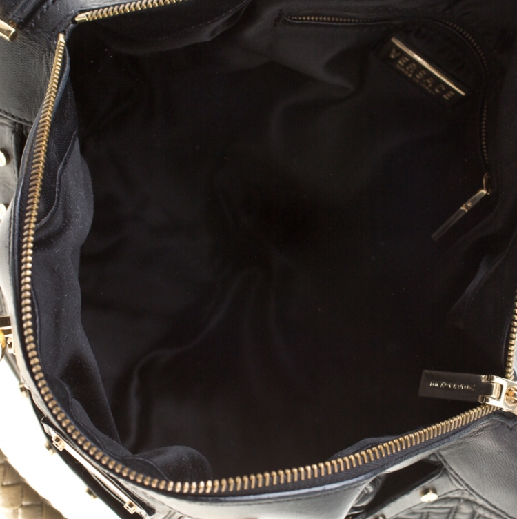 Pre Owned Versace Black/Gold Quilted Leather Satchel