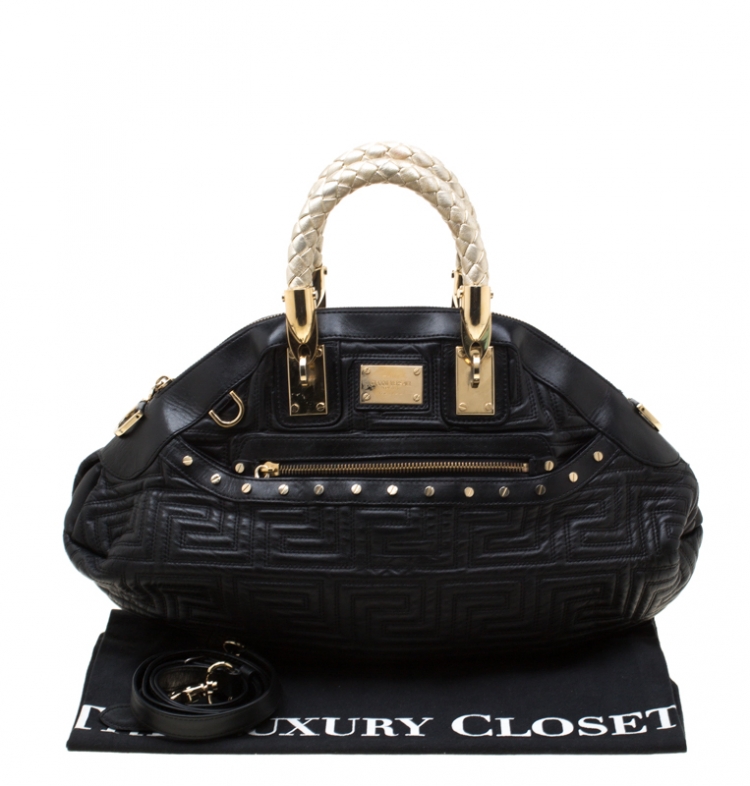 Pre Owned Versace Black/Gold Quilted Leather Satchel
