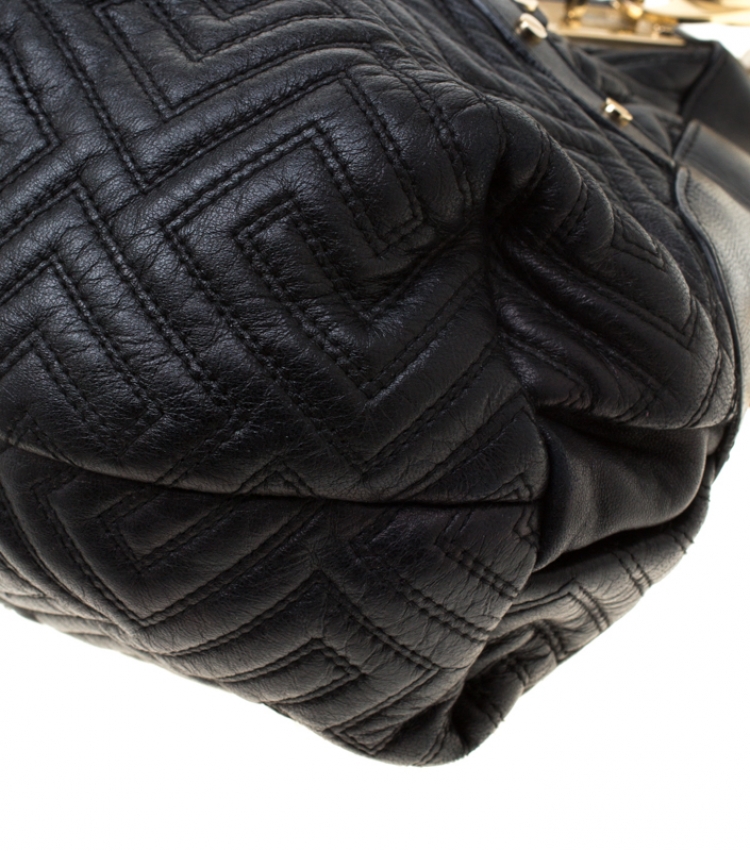 Pre Owned Versace Black/Gold Quilted Leather Satchel