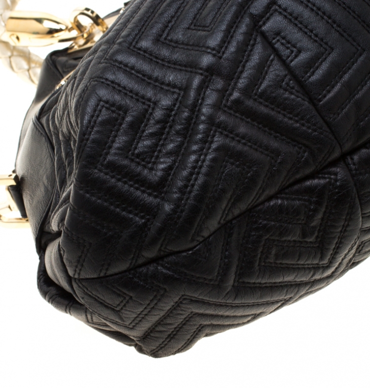 Pre Owned Versace Black/Gold Quilted Leather Satchel
