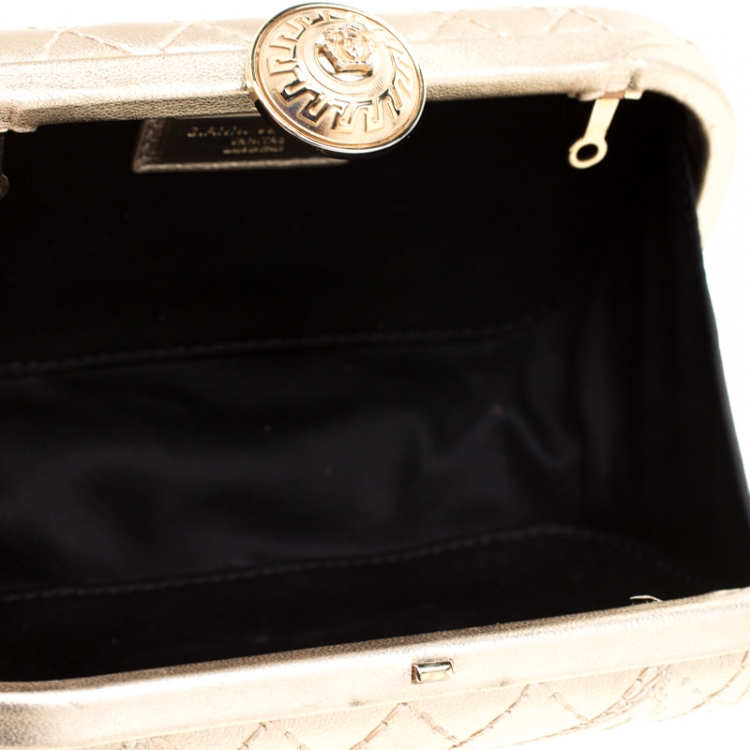 Pre Owned Versace Gold Leather Medussa Lock Clutch