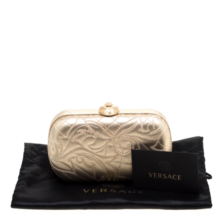 Pre Owned Versace Gold Leather Medussa Lock Clutch