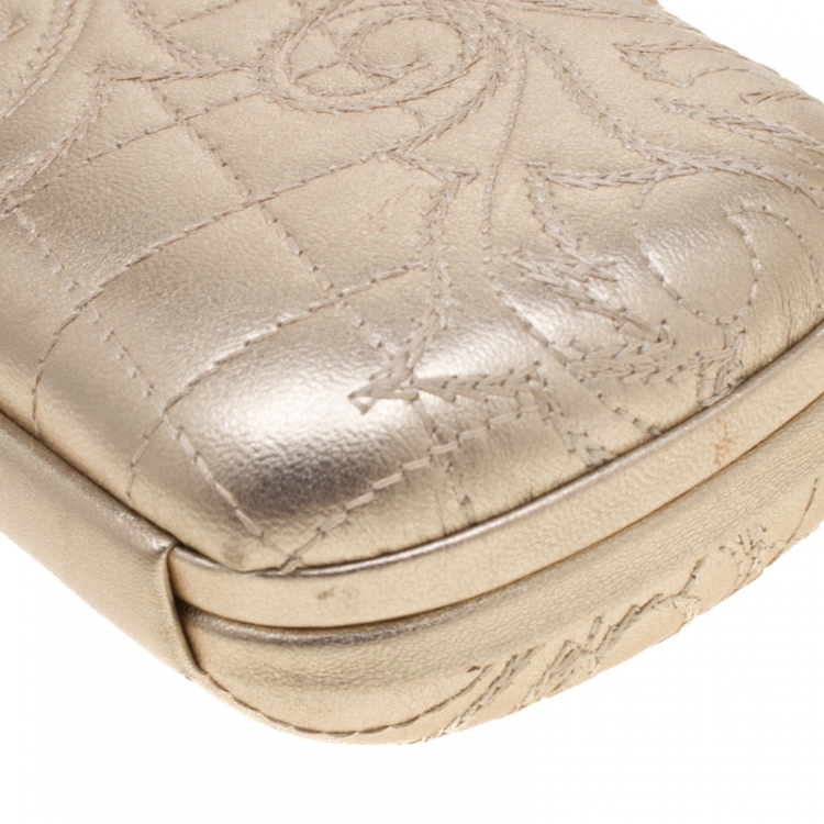 Pre Owned Versace Gold Leather Medussa Lock Clutch