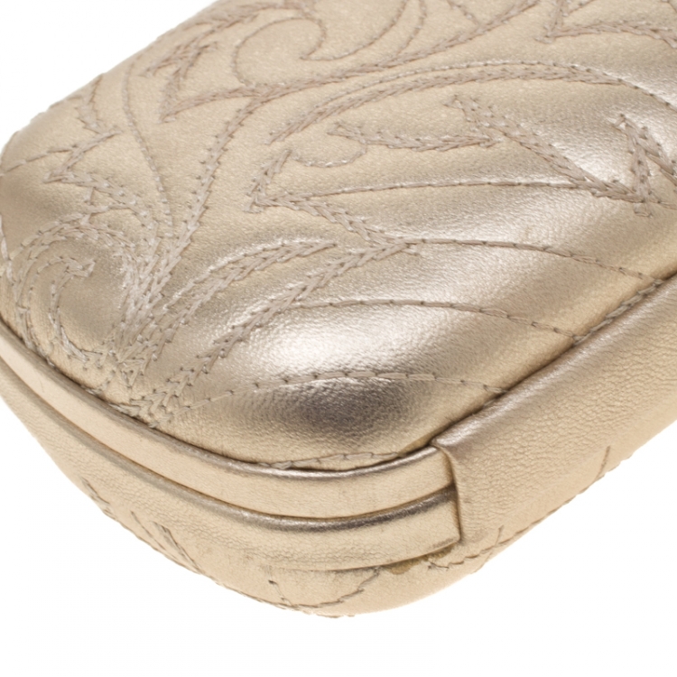 Pre Owned Versace Gold Leather Medussa Lock Clutch