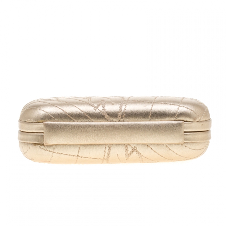 Pre Owned Versace Gold Leather Medussa Lock Clutch