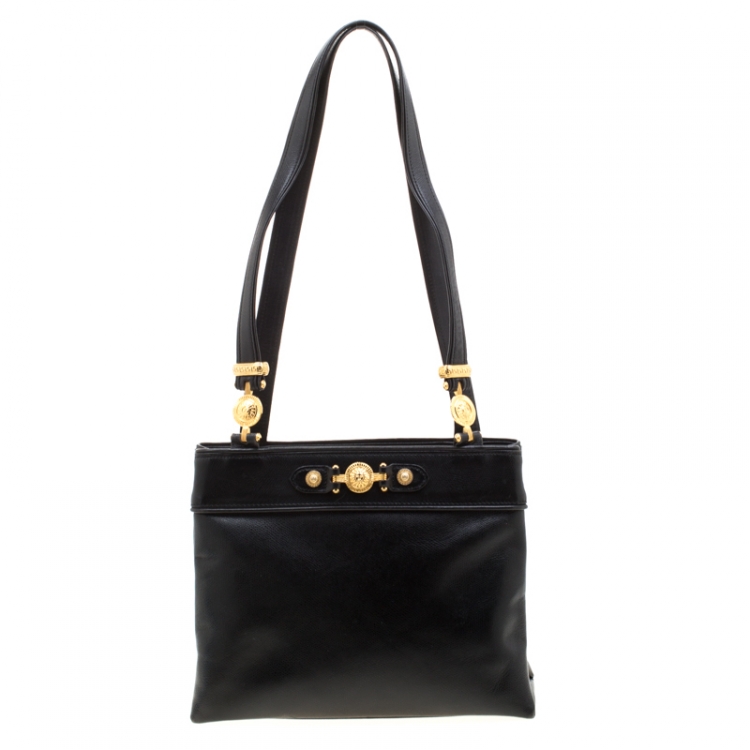 Pre Owned Versace Black Leather Shoulder Bag