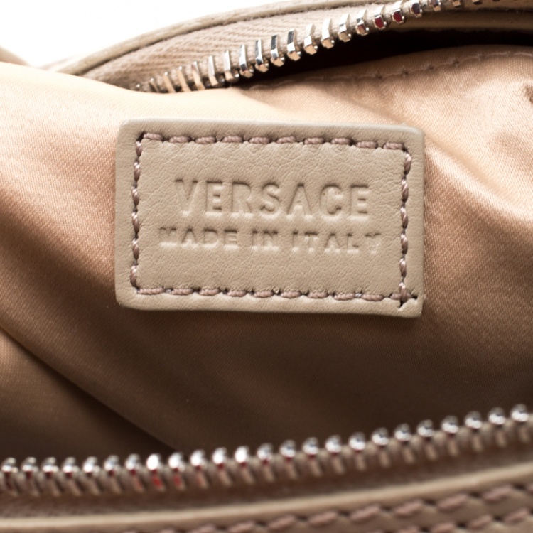 Pre Owned Versace Beige/Red Brocco Printed Leather Boston Bag