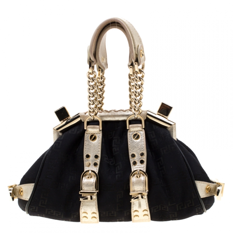 Pre Owned Versace Black Signature Fabric and Leather Madonna Boston Bag