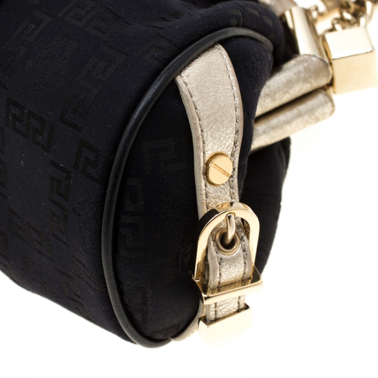 Pre Owned Versace Black Signature Fabric and Leather Madonna Boston Bag