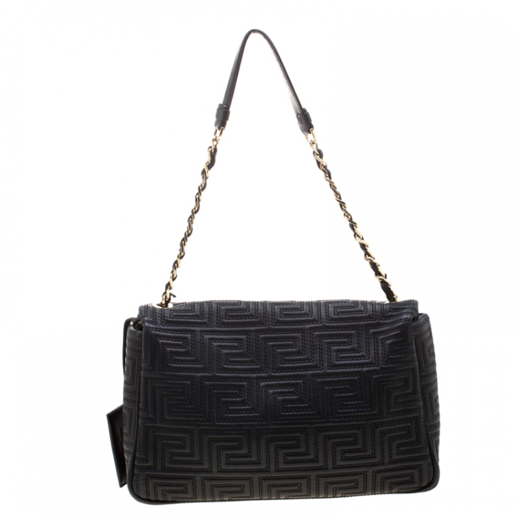Pre Owned Versace Couture Quilted Black Leather Shoulder Bag