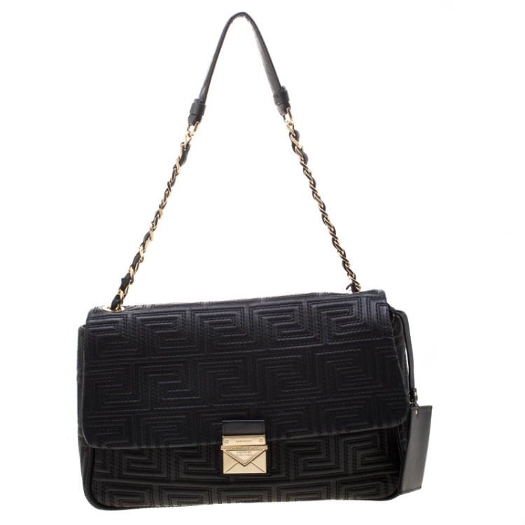 Pre Owned Versace Couture Quilted Black Leather Shoulder Bag