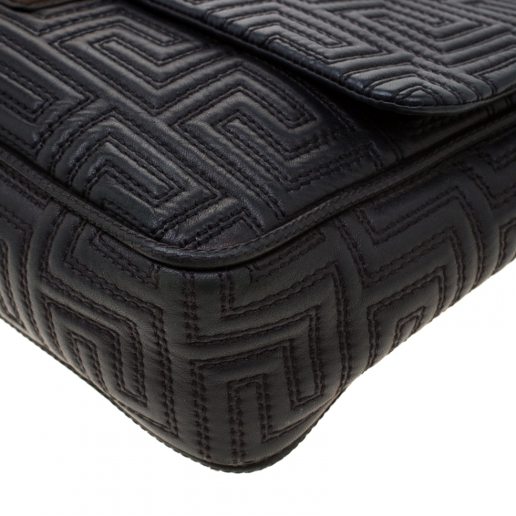 Pre Owned Versace Couture Quilted Black Leather Shoulder Bag