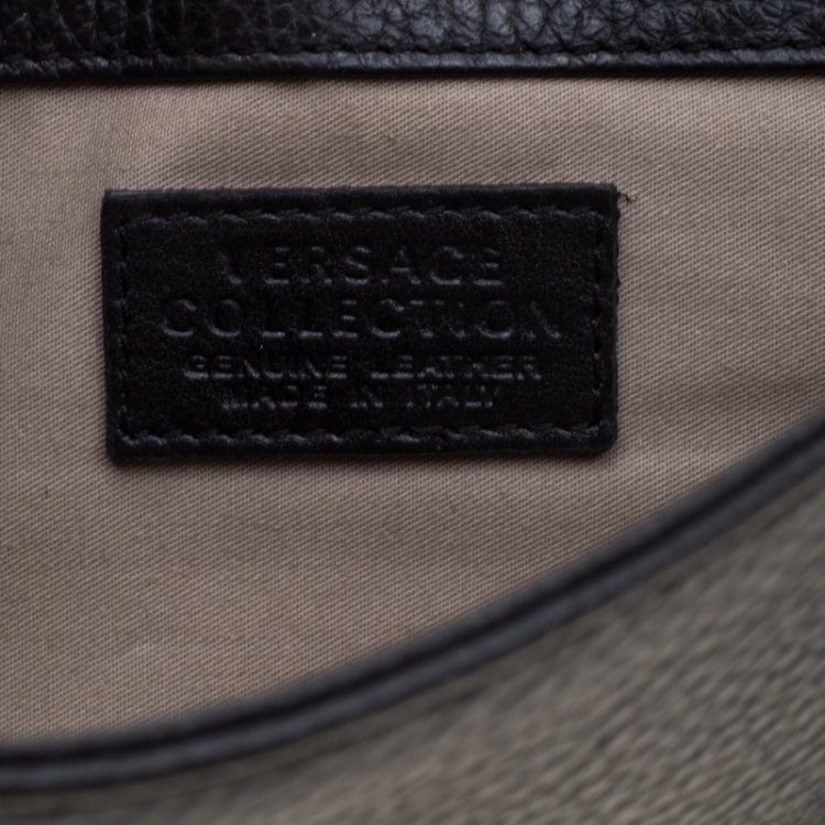 Pre Owned Versace Collection Black Pebbled Leather Clutch