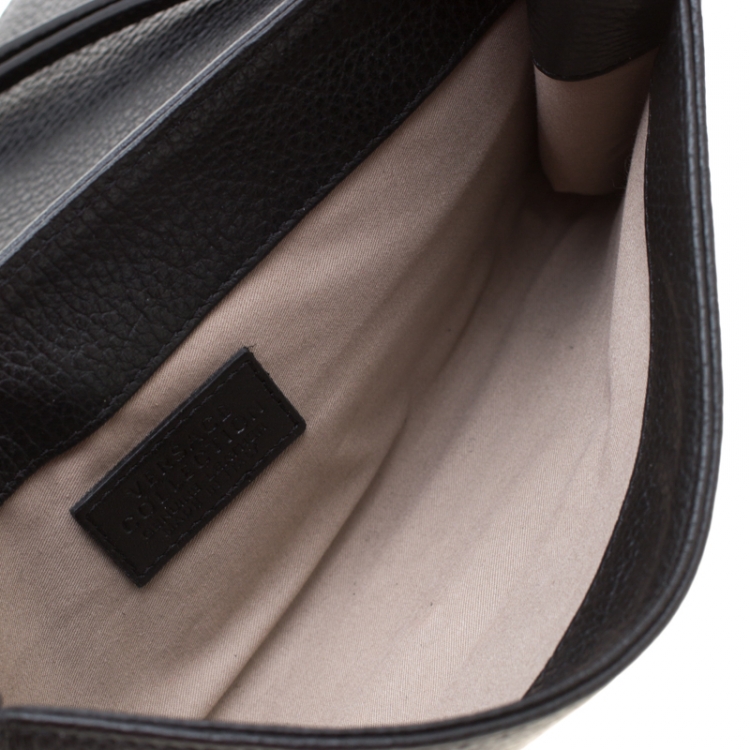Pre Owned Versace Collection Black Pebbled Leather Clutch