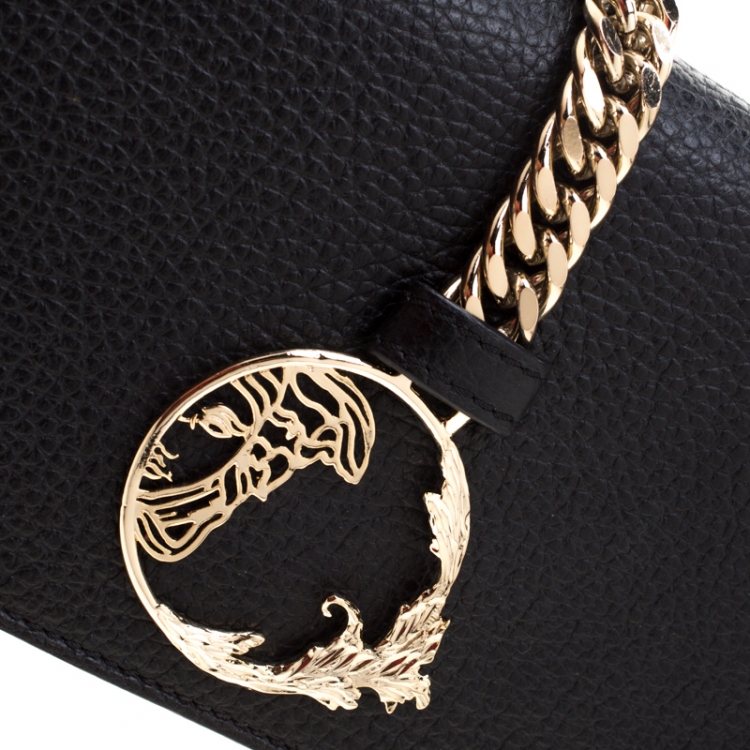 Pre Owned Versace Collection Black Pebbled Leather Clutch