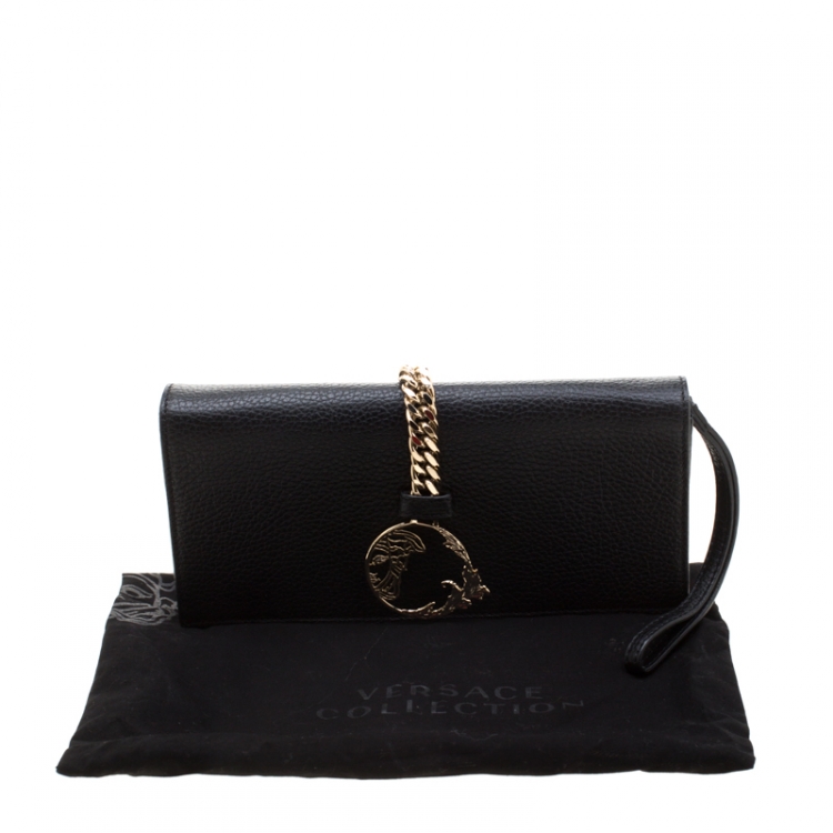 Pre Owned Versace Collection Black Pebbled Leather Clutch