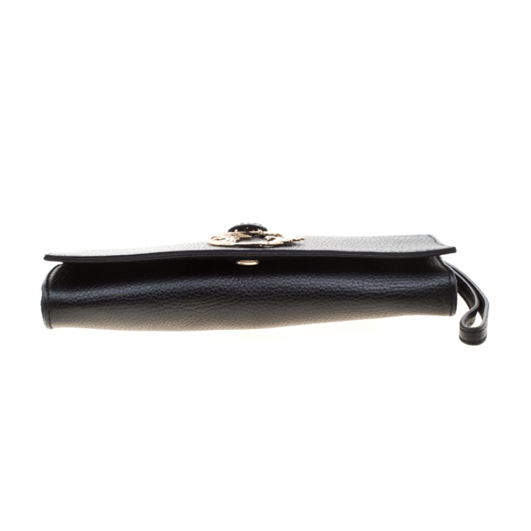 Pre Owned Versace Collection Black Pebbled Leather Clutch
