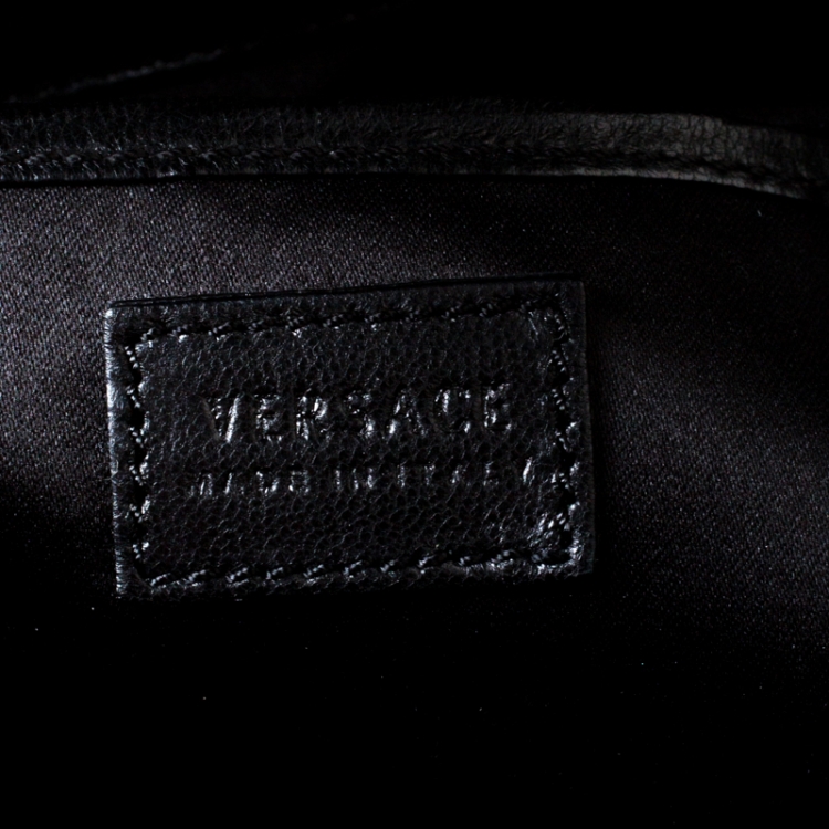 Pre Owned Versace Black Leather and Python Embossed Tote