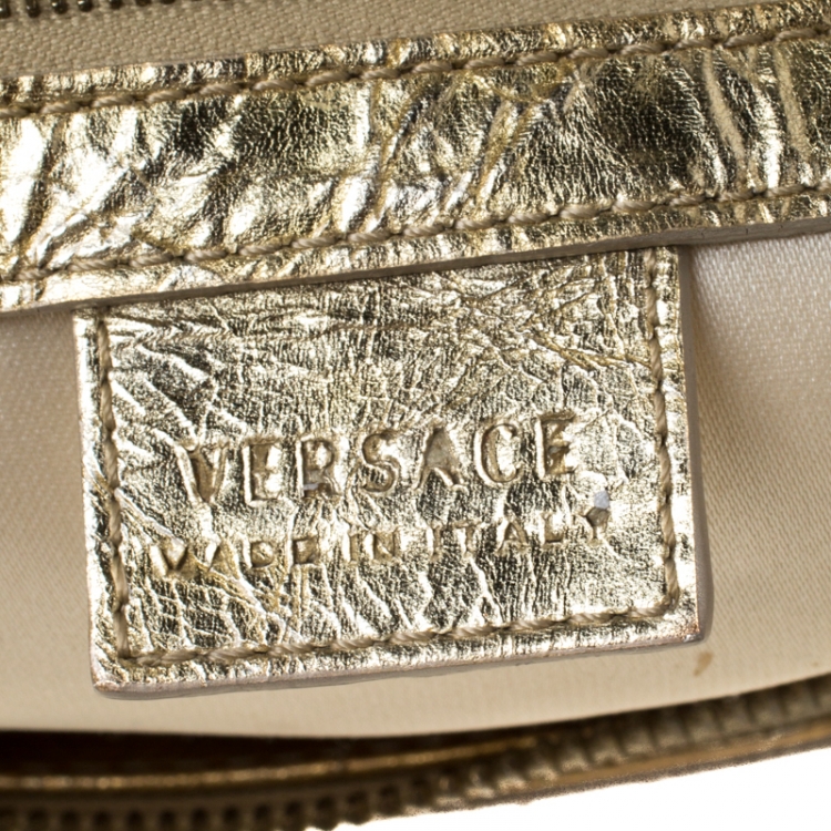 Pre Owned Versace Gold/Silver Ceramic Effect Leather Snap Out Of It Satchel