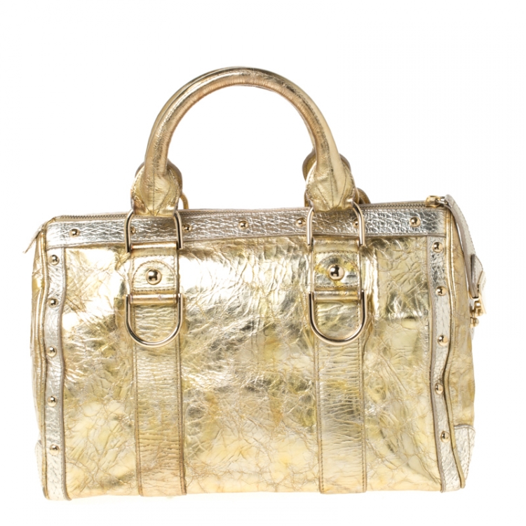 Pre Owned Versace Gold/Silver Ceramic Effect Leather Snap Out Of It Satchel