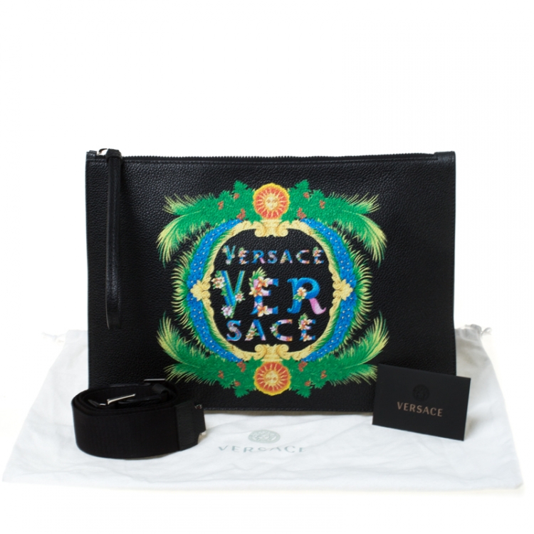 Pre Owned Versace Black Leather Miami Clutch     