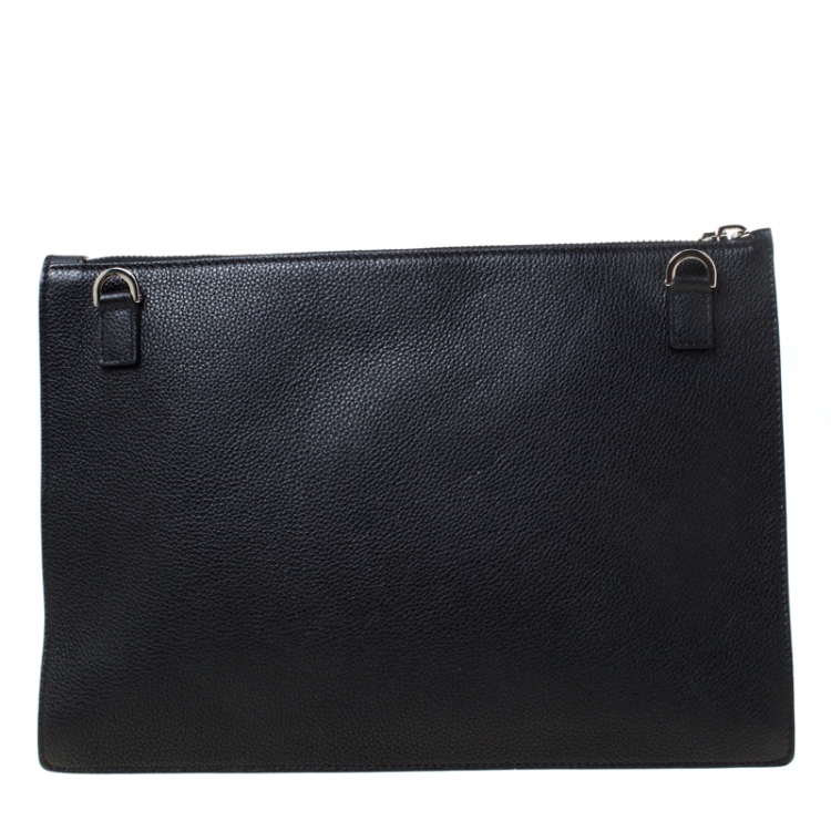 Pre Owned Versace Black Leather Miami Clutch     