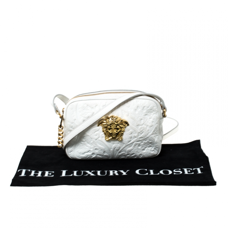 Pre Owned Versace White Leather Palazzo Medussa Crossbody Bag 